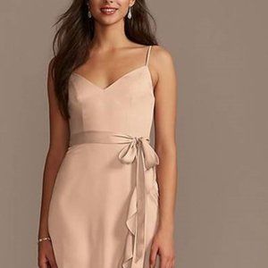 Spaghetti Strap Crepe Satin High Low Dress